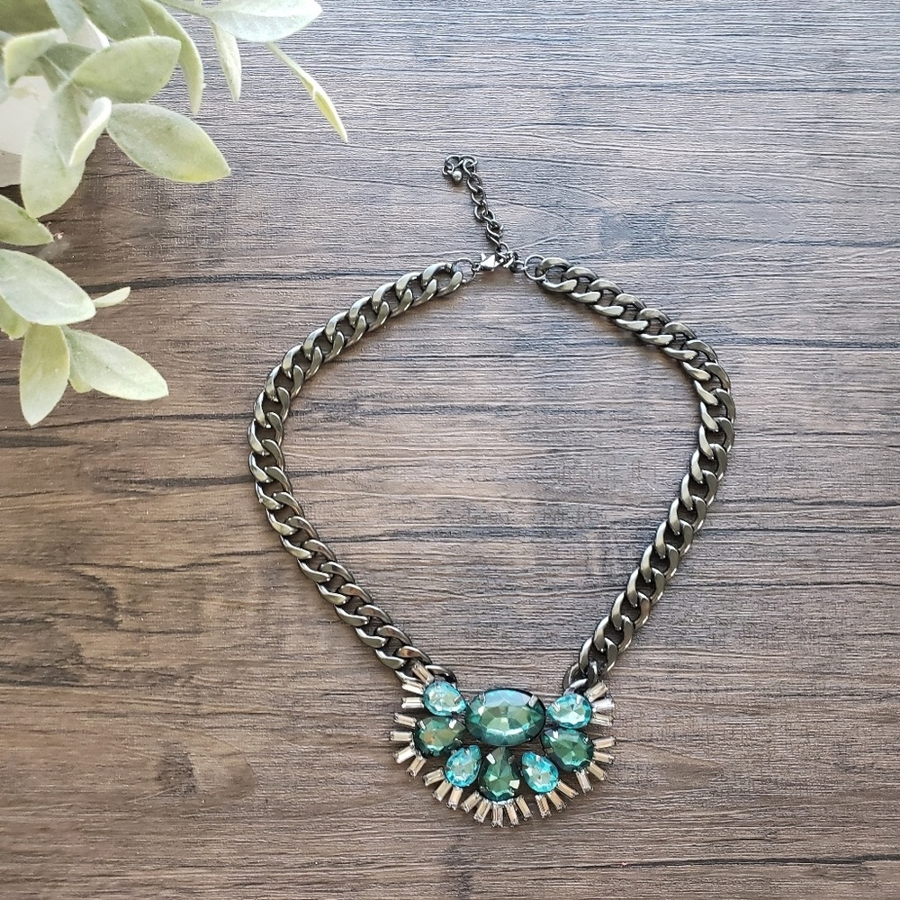 Beautiful Teal Jeweled Statement Necklace